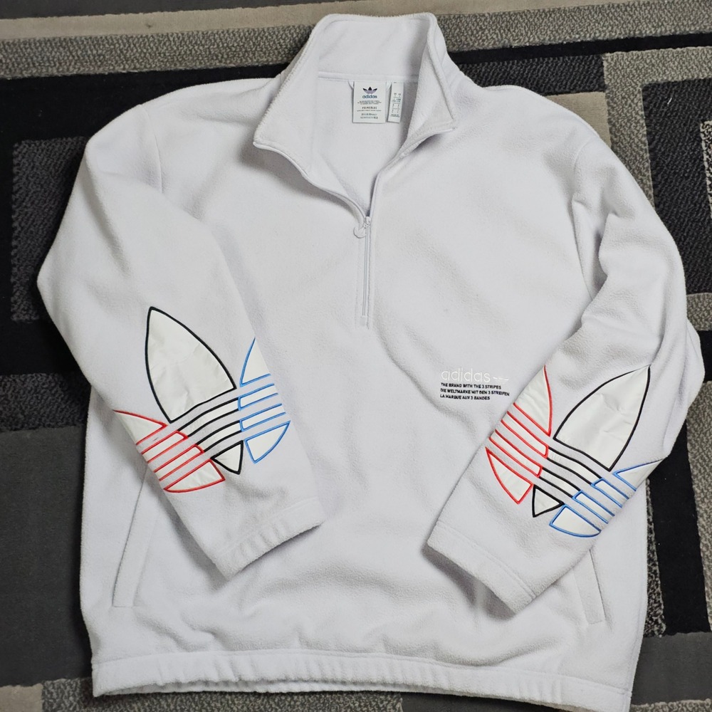 Adidas Primeblue Fleece Pullover Men Large White Excellent